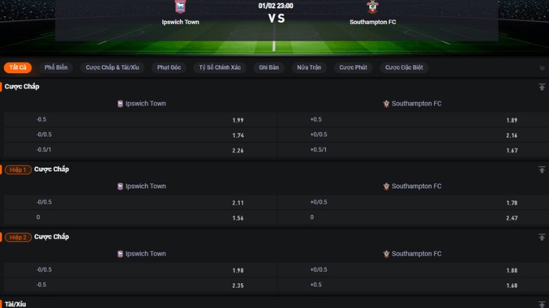 Ipswich vs Southampton